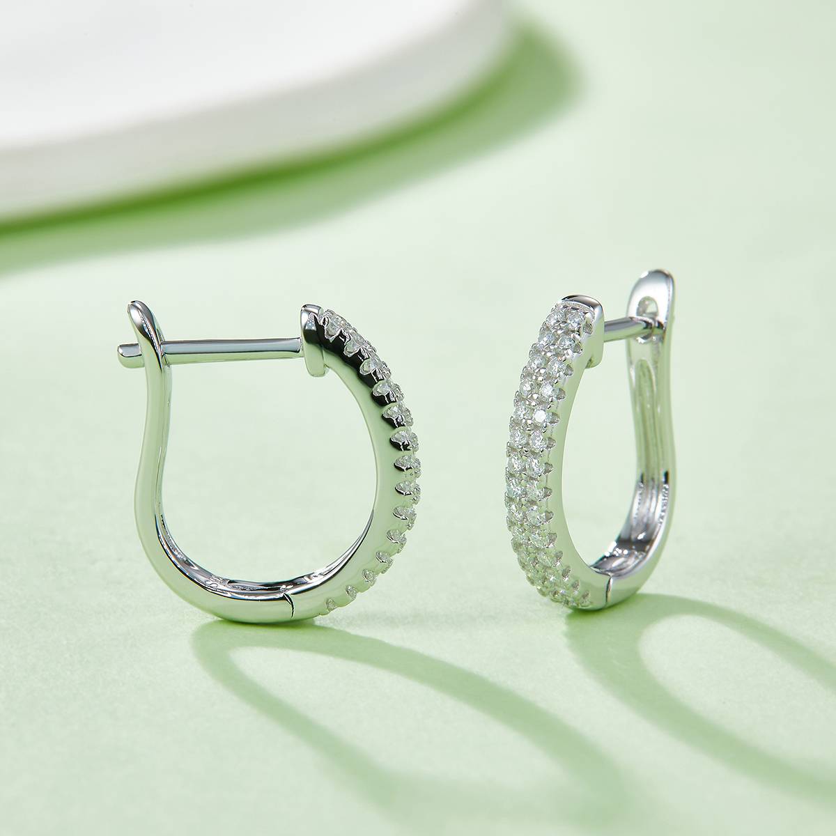 Double Row Half Earrings S925 Silver Moissanite Grade D 0.28CT